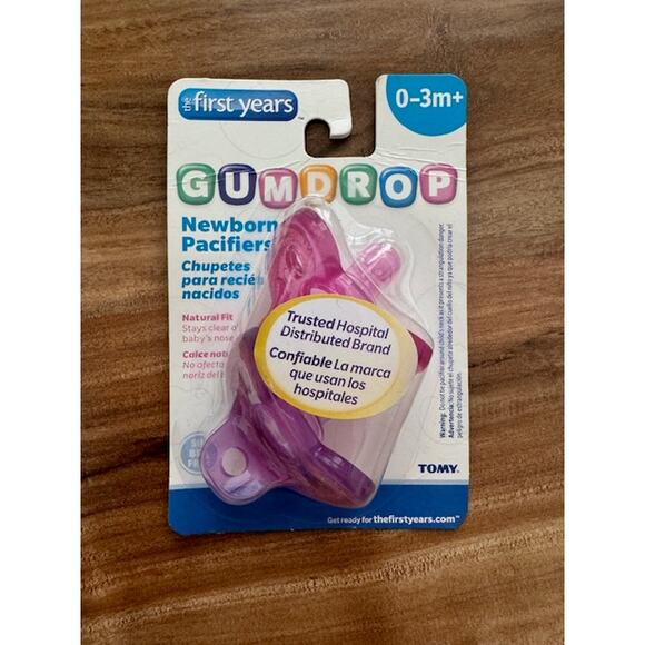 The First Years 0-3M+ Newborn Gumdrop Pacifier Pink Purple 2pk- New - Picture 1 of 2